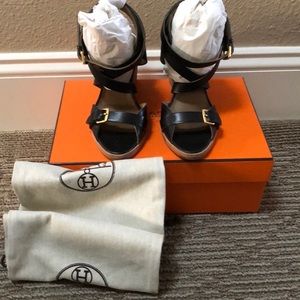 Hermes Giorno Wedge Sandals. Size 7 1/2.